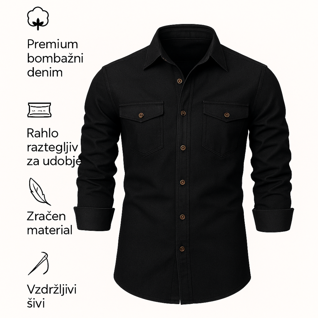 Luka - Bombažna Denim Srajca z Udobjem