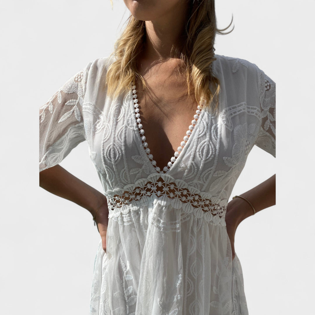 Marinka - Elegantna Dolga Boho Obleka z Čipko