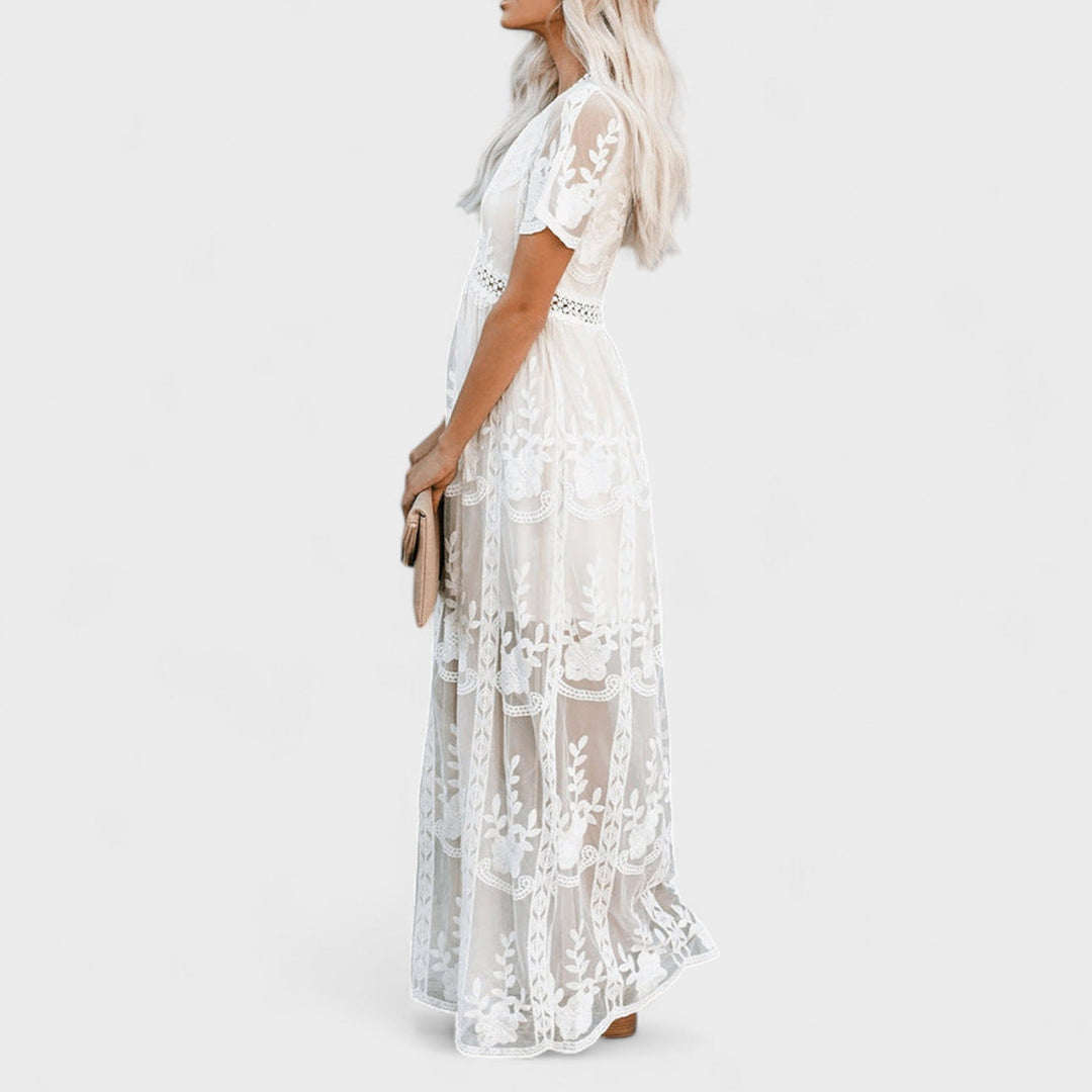 Marinka - Elegantna Dolga Boho Obleka z Čipko