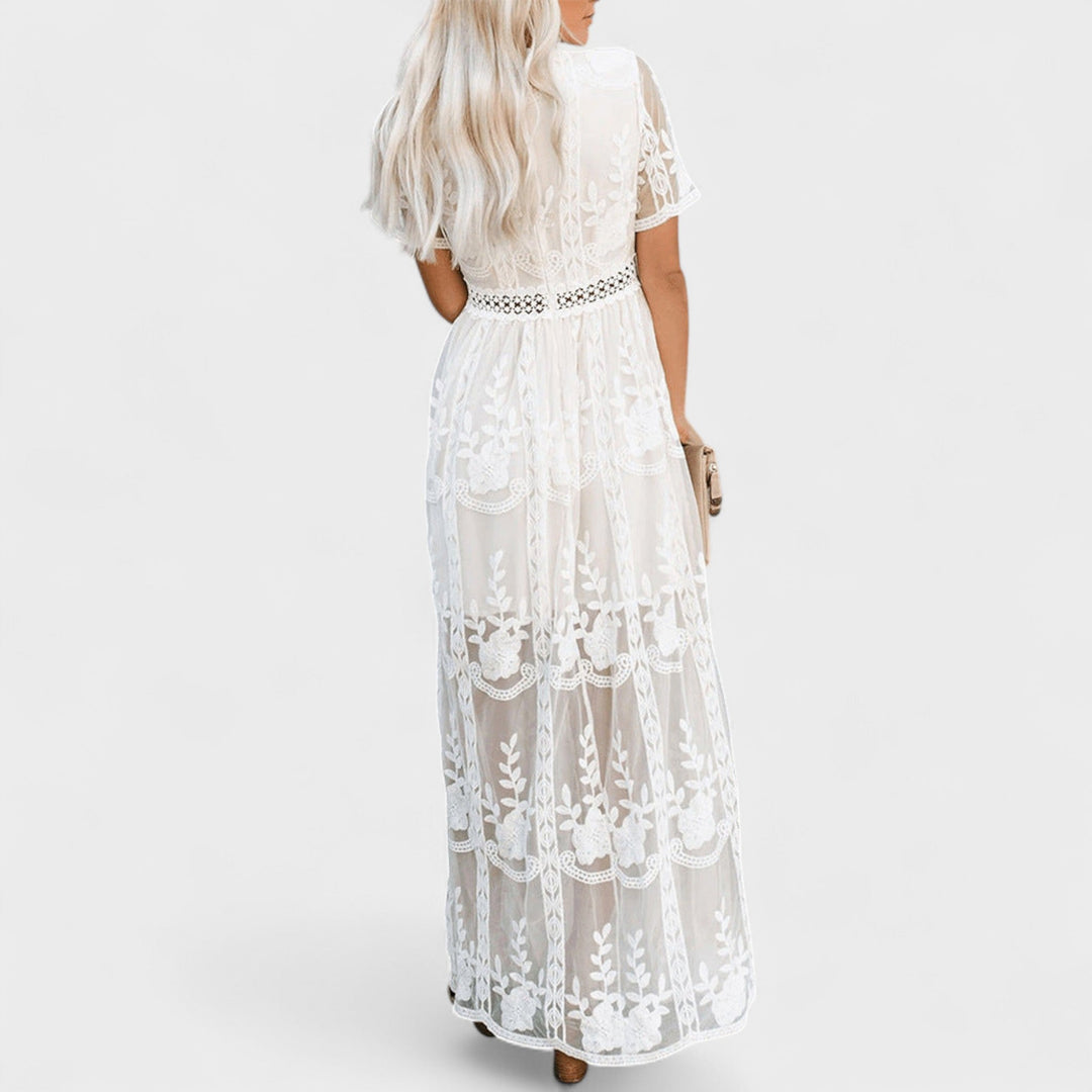 Marinka - Elegantna Dolga Boho Obleka z Čipko