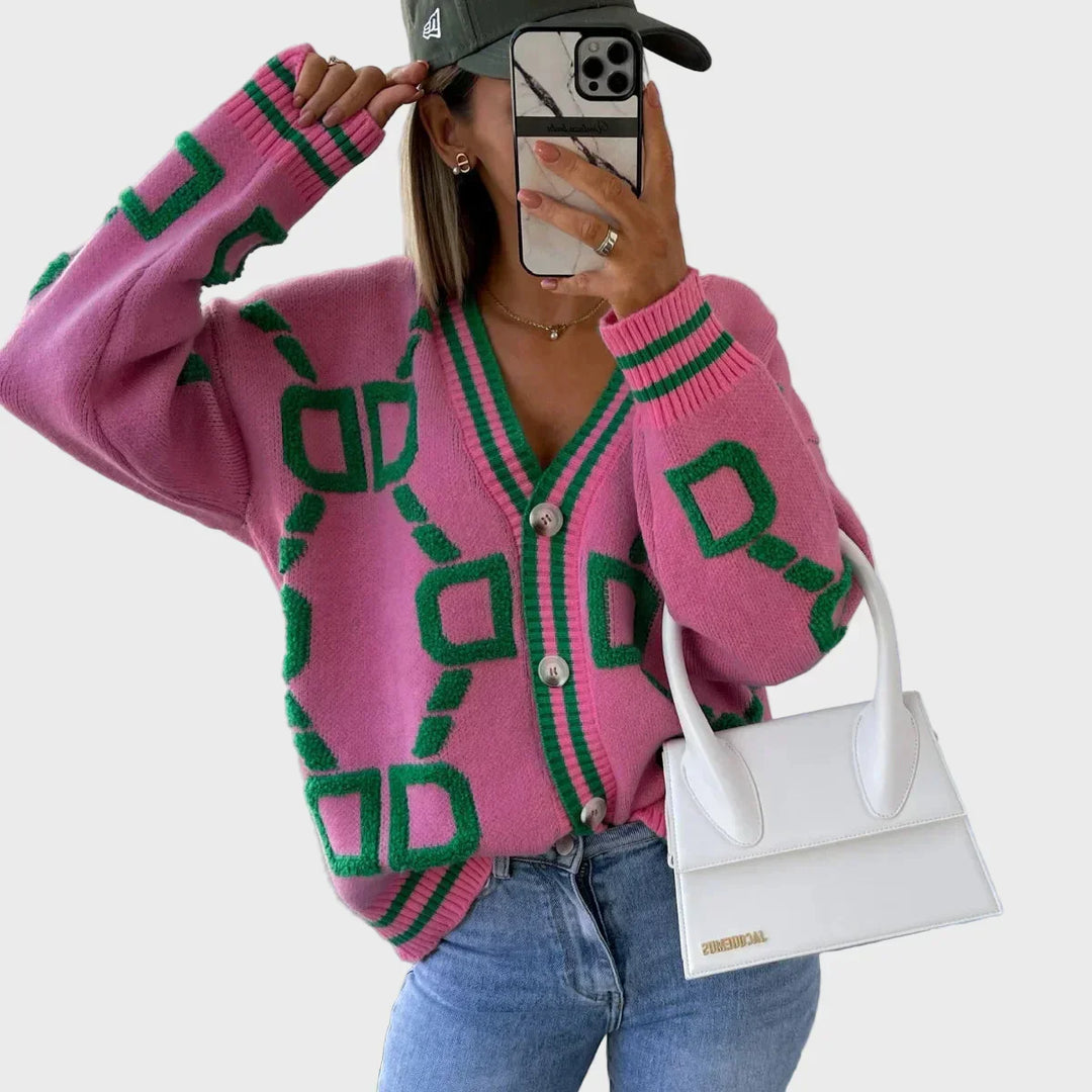 Moderen – Pleteni jopič z geometrijskim motivom