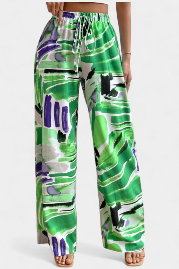 Lia - Pantalone z širokim krojem z abstraktnim potiskom
