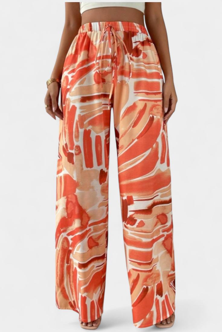 Lia - Pantalone z širokim krojem z abstraktnim potiskom
